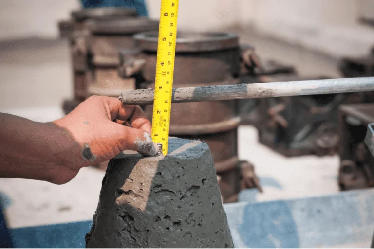 Slump test of concrete: A Quick And Useful Method To Determine Concrete Quality 7 Measuring the slump of a concrete cone with a tape after lifting the slump cone