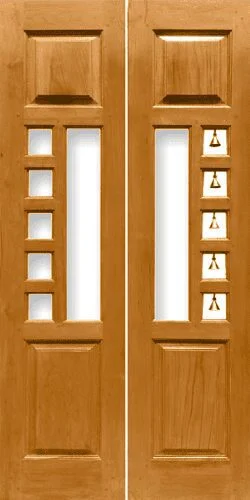 Checkered glass-panelled wooden door design