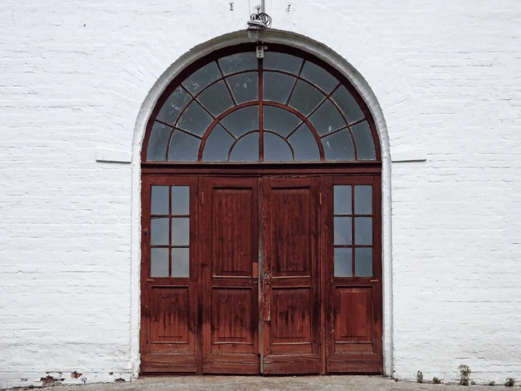 Glass and wood double door design