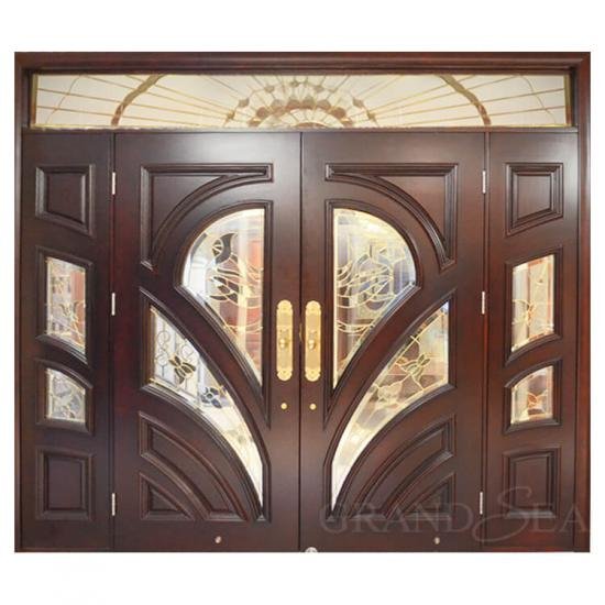 Glass-panelled wooden main door design