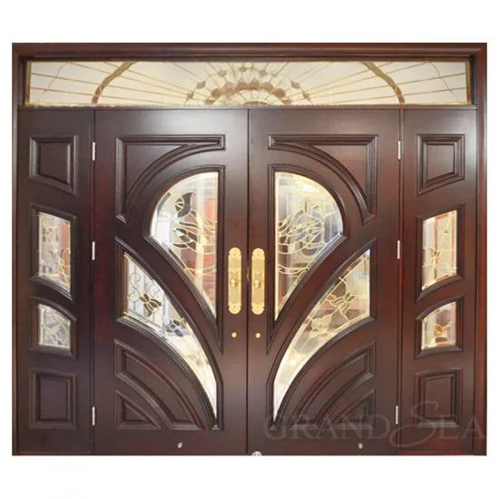 Glass-panelled wooden main door design