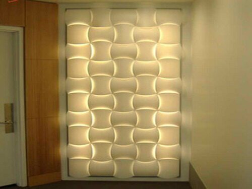 3D PVC wall panel design with lights