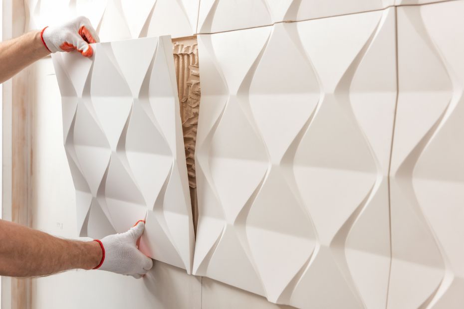 white patterned 3D PVC wall panel design