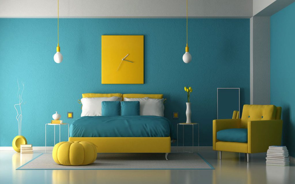 Blue as two colour combination for bedroom walls