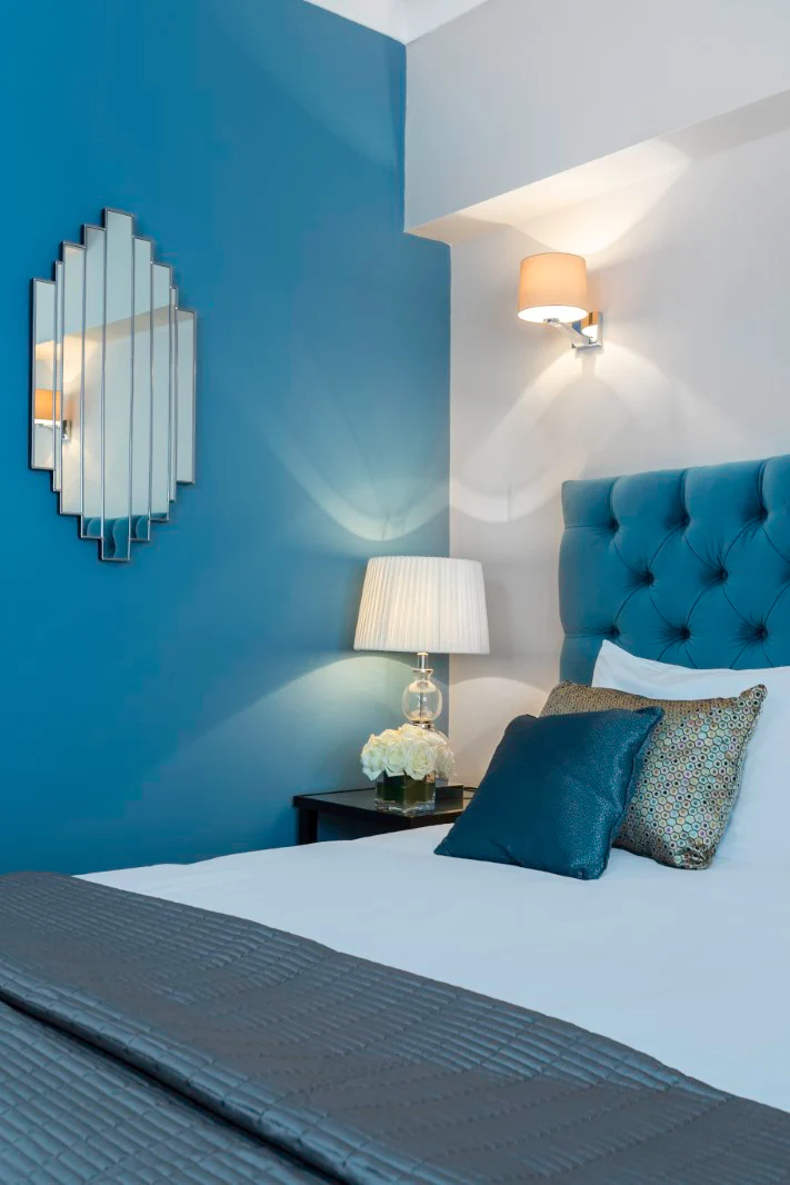 Blue two colour combination for bedroom wall