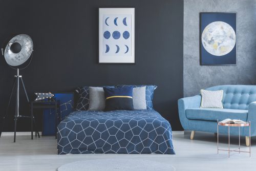 Blue two colour combination for bedroom walls