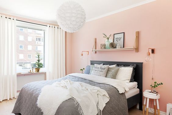 peach and white bedroom