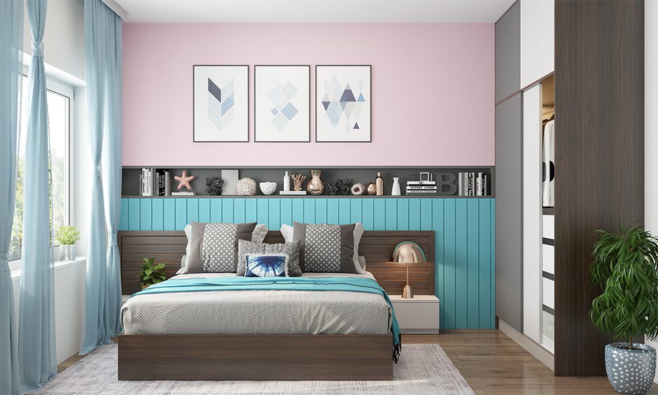 pink and Blue two colour combination for bedroom walls
