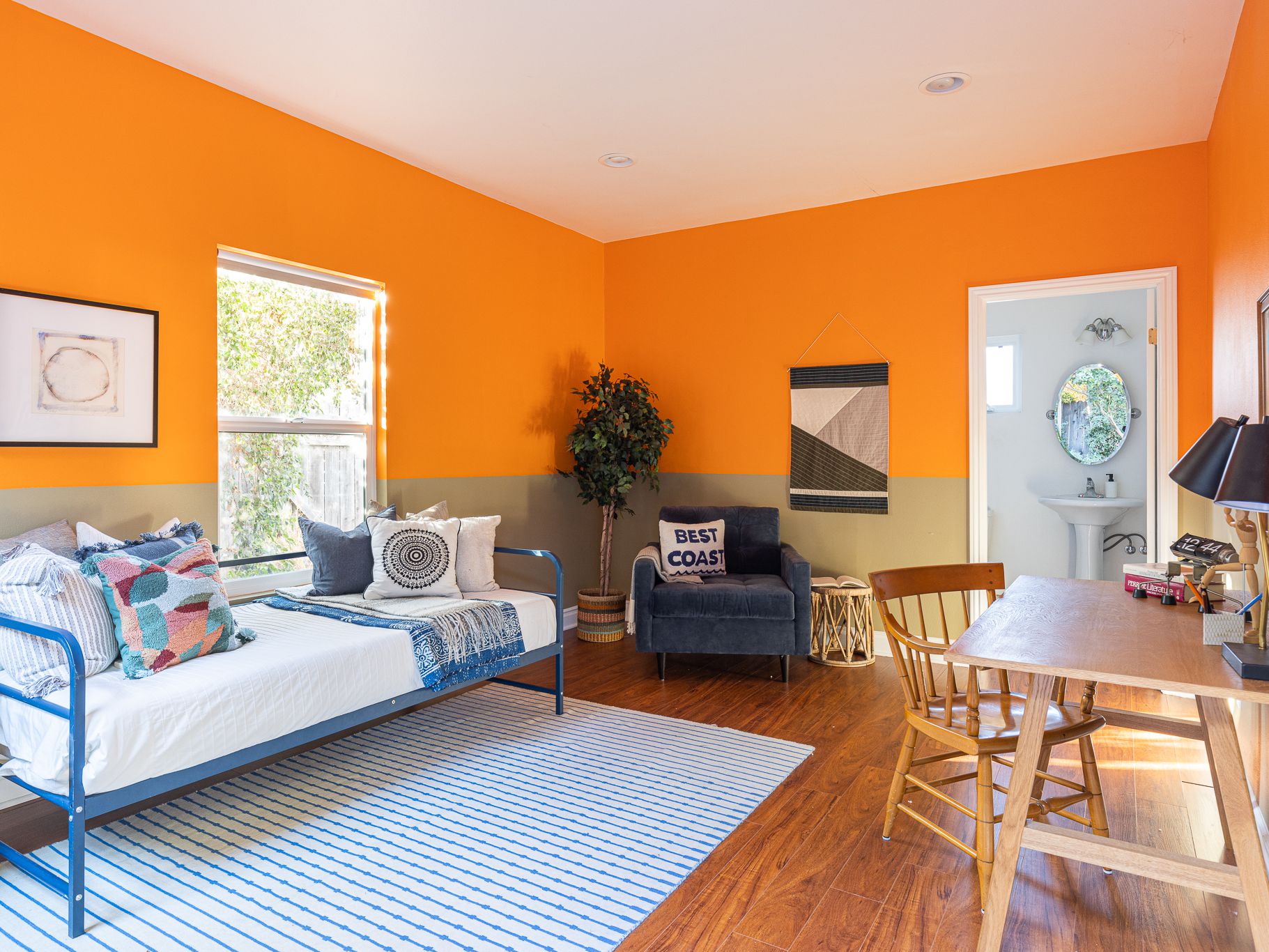 Bright Orange as two colour combination for bedroom walls