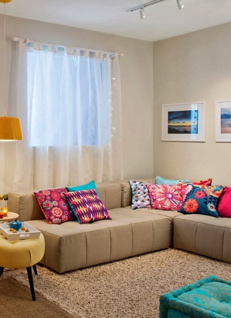 Half-Complementary Colors and Many Cushions for living room