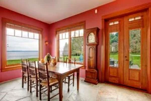 Rich Burgundy wall color for grey flooring 1