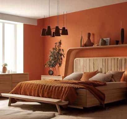 Scandinavian Bedroom Furniture with orange wall